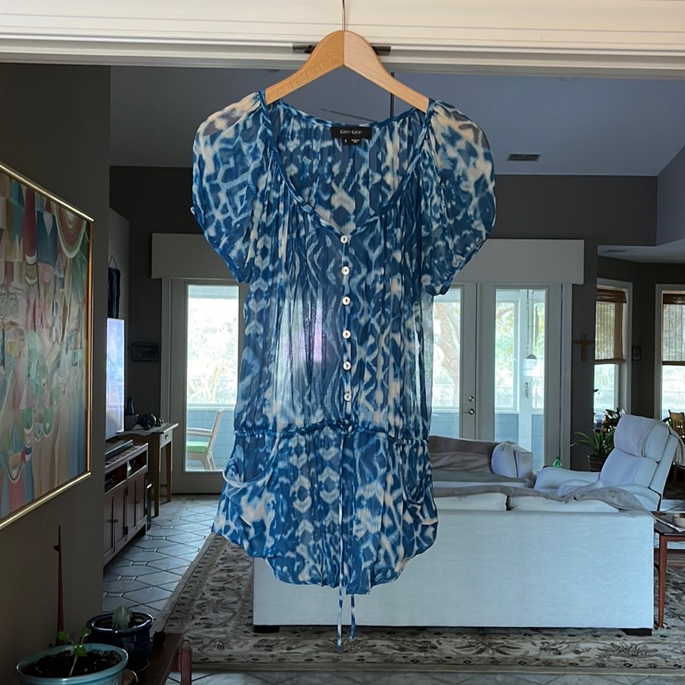 Karen Kane Blue Sheer Top
